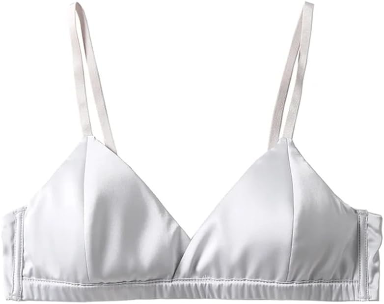 Women's Silk Lining Bra Solid Cups Wire Free Paded Bras Bralette Small Chest