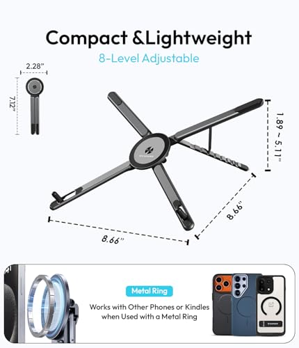 Image of KAPAVER HaloStand 5in1 Portable Magnetic Aluminum Alloy Stand, 360 Adjustable Laptop, Tablet, Phone Holder with 8-Level Height Adjustment & Foldable Design (Cosmic Gray)