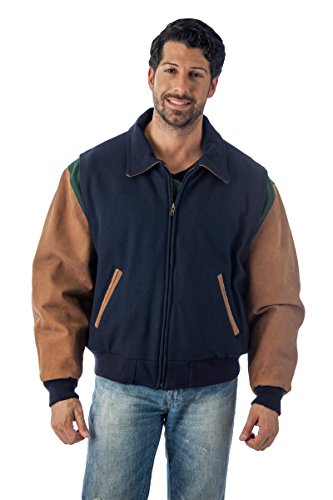 REED Men's Premium Quality Leather Letterman Varsity Jacket Made in USA (Medium, Navy)