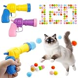 giteo bedding 120 Pcs Cat Pom Pom Balls with 2 Pcs Launchers, Plush Exciting Interactive Cat Toys for Indoor Cats, Silent Soft Kitty Toys Ball Launcher Set, Active Kitten Toy Supplies