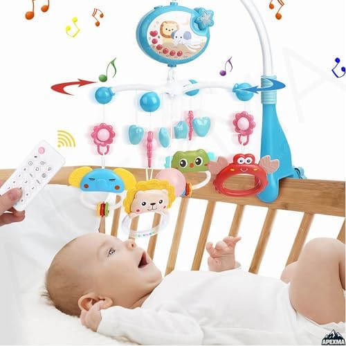 Pilli Işıklı Müzikli Kumandalı Projektörlü Sabitlemeli Çıngıraklı Dişlikli Dönence - Uyku Arkadaşı (Mavi) - Görsel 6