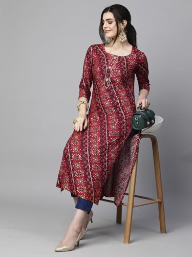 Image of GoSriKi Women's Cotton Blend Straight Printed Kurta with Pant Set