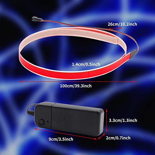 Image of Electroluminescent El Light Strip, EL Wire Rope Lights, 1M Neon Glowing Strobing Electroluminescent 100 cm x 1.4 cm (39.3 inch x 0.5 inch) ON /Slow Flash /Fast Flash, 1Pack (1, Red, 1cm*1m)