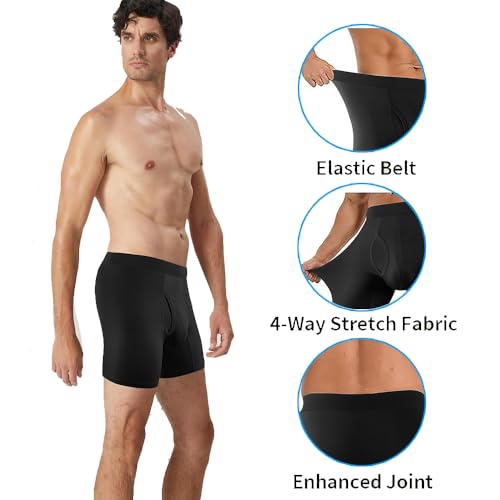 Men's Cotton Boxer Briefs - Soft Breathable Underwear, Regular Long Leg(S-XXL)2