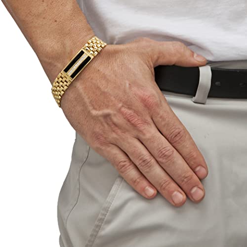 Palmbeach Jewelry Men's Yellow Gold-Plated Rectangular Shaped Natural Black Onyx And Round Cubic Zirconia, Id Bracelet, 8.75 Inches #TOP2
