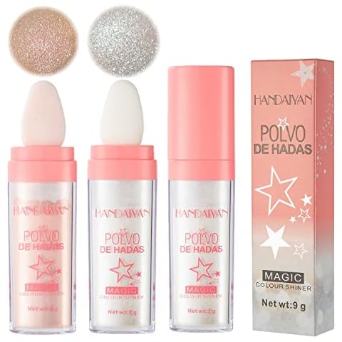 Glamaz Highlight Powder Stick, Polvo de Hadas para Brillar Para el Cuerpo, 3 Colors Brightens Makeup Stick for Face Body Glitter Powder Stick Fairy White Highlighter (2pcs-B) Cover