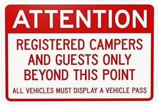 Attention Registered Campers and Guests Only Beyond This Point Warning Sign, Rules Security Metal Signs for Road Yard Garage Home Busines Street Wall Caution Decor 12 x 8 Inch