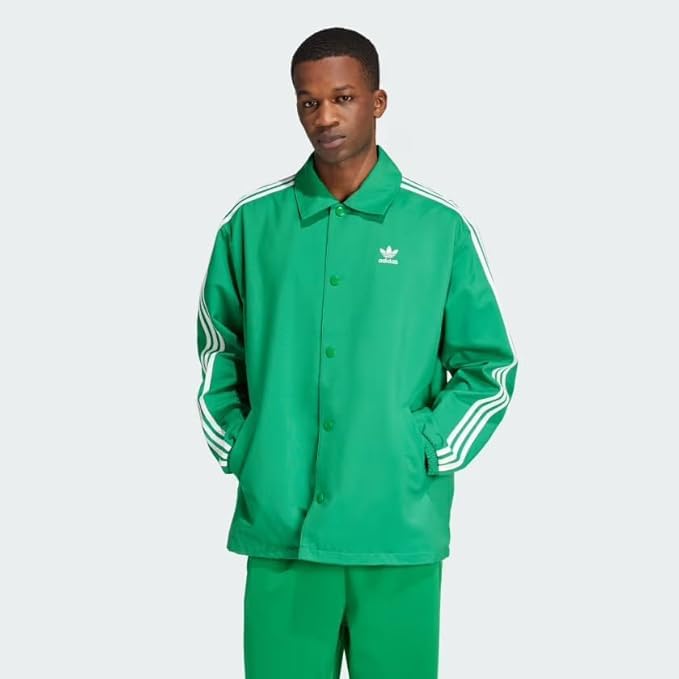 adidas Mens Adicolor Mesh Coach Jacket Athletic Outerwear Casual - Green2