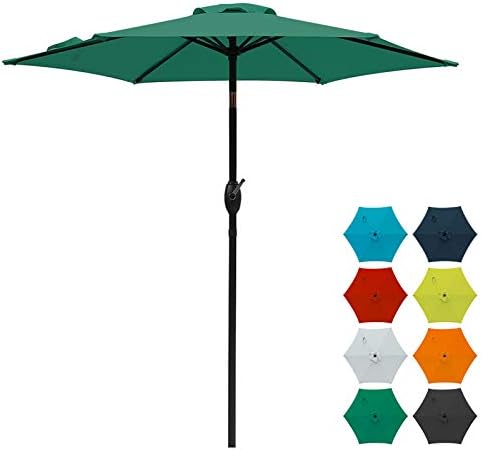 SUNVIVI OUTDOOR 7.5 Ft Patio Umbrella Outdoor Market Table Umbrella Luxury Aluminum Pole Umbrella with Push Button Tilt and Crank, 6 Ribs, Polyester Canopy, Dark Green
