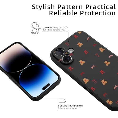 Étui iPhone 16 silicone noir Lovely Bear avec protection d'objectif - 4