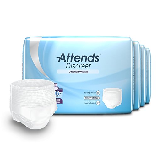 Attends Discreet Incontinence Care Day/Night Extended Wear Protective Underwear with DermaDry Technology for Adults, Medium, Unisex, 16 Count (Pack of 4) (Packaging My Vary)