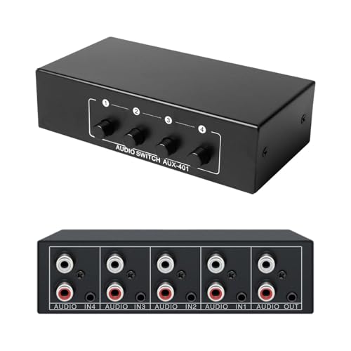 Interruttore Audio,Selettore audio stereo 4 in 1 uscita,Selettore audio stereo,Switch Audio Commutatore,Commutatore AV,Quattro in entrata e una in uscita, adatti per DVD, console di gioco