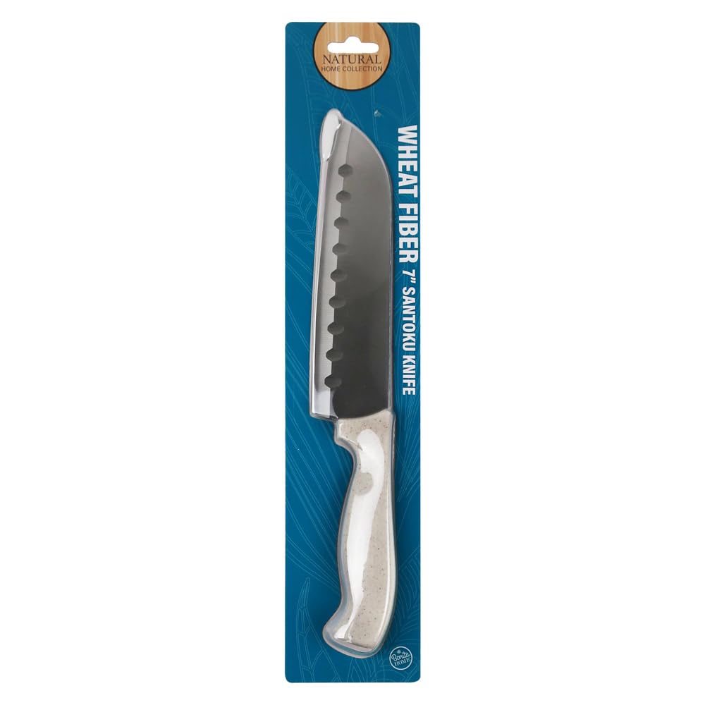 1 Santoku Knife Granton Edge Razor Sharp 7Inch Wheat Fiber Handle Chop Slice Cut Santoku Knife Eco-Friendly Wheat Fiber Santoku Knife Chef Knife Multipurpose Ergonomic Chef Knives Kitchen Knives