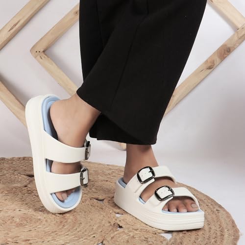 Image of Essence Women Buckle Sandals with Super Soft Insole | Ergonomic Footbed | Lightweight | Platform Heel | Cushioned Sole | Suggested by Doctors I Latest, Stylish and Trendy Slip-Ons for Girls and Ladies