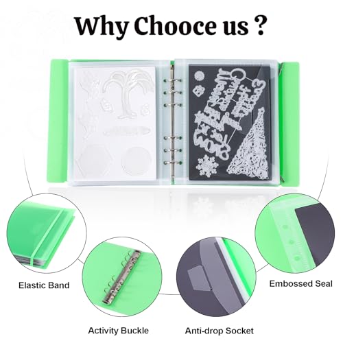 Image of UNIMEIX 12 Pcs Magnetic Sheets for Die Storage with 1 Binder Cover, 2 in 1 Storage Stamp and Die Storage Bags Die Cut Storage Supplies(0.8 mm Thickness, Green)