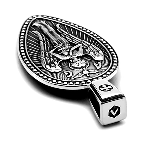 Venicebee Archangel St. Gabriel Saint Medal Guardian Angel Christian Amulet Solid 925 Sterling Silver Pendant Necklace 24" Inch Box Chain - Black Velvet Pouch - Polishing Cloth - Fine Jewelry Gift Box #TOP3