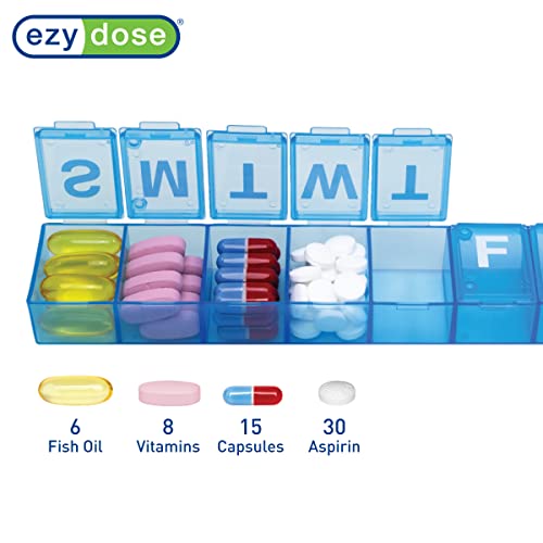 Image of EZY DOSE Weekly 7-Day Pill Organizer, X-Large Vitamin and Medicine Box, Spacious Compartments for Pills and Supplements, Durable Design, Easy-Open Lids, Perfect for Home and Travel Use, Blue