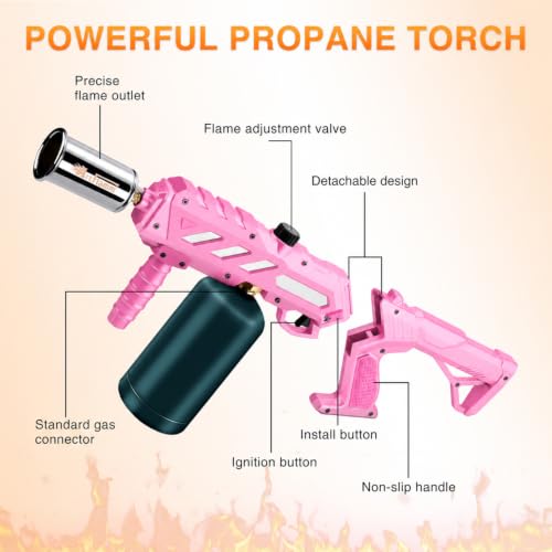 Image of ARTFLAMM Powerful Propane Torch Gun, Kitchen Grill Torch with Detachable Design, Adjustable Flamethrower Torch Burner for Searing Steak, BBQ, Welding, Camping Charcoal Lighter(Tank Not Included)
