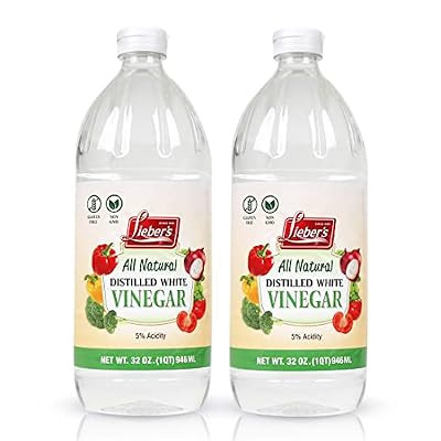 Liebers White Vinegar All-Natural Distilled White Vinegar Non-Gluten and Non-GMO Vinegar for Cleaning Purpose and Cooking 32oz White Distilled Vinegar Bulk Vinegar 5 Percent Acidity Pack of 2