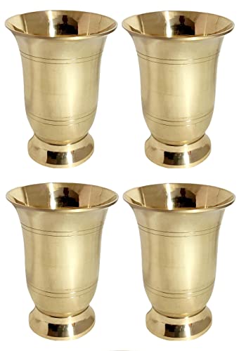 A & H ENTERPRISES Brass Glass Plain Baby Water Glass for Serving, Drinking Water, Drinkware, Gold, Small Size, Volume -200 ML Each – Set of 4 Pieces