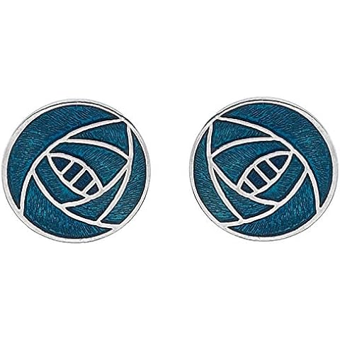 Silver Tone Aqua Blue Enamel Mackintosh Style Rose Stud Earrings Cover
