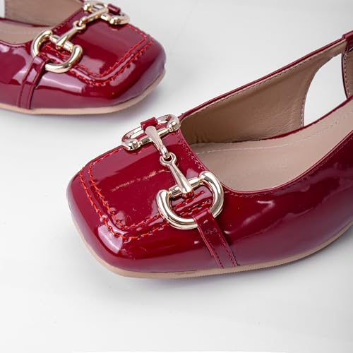 Image of Slingback Mary Jane Heels for Women Low Block Heel Closed Square Toe Pump Shoes Heels Classic Daily Office Dressy Shoes