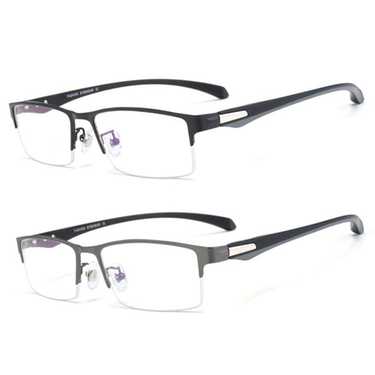 ZUVGEES 2-Pack Lightweight Metal and TR90 Half-Frame Readers Blue light Blocking Reading Glasses for Men