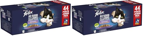 FELIX Fantastic, Comida Húmeda para Gato Adulto, Gelatina, Surtido de Buey, Pollo, Salmón y Atún, Pack de 44 Sobres de 85 g (Paquete de 2)