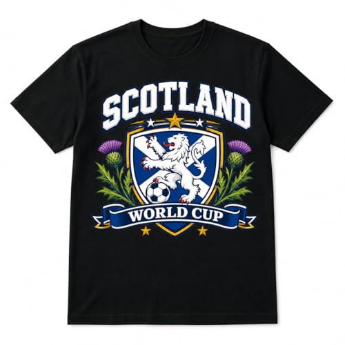 Image of Mens Scotland Saltire Thistle World Cup T Shirt 2026 Scottish Football Fan Tee Black Navy Military Green (UK, Alpha, XL, Regular, Regular, Black)
