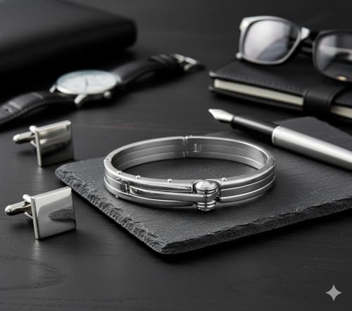 Pulsera de esposas plateada para hombre miniatura 3