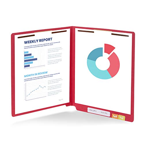 50 Red End Tab Fastener File Folders - Reinforced Straight Cut Tab - Durable 2 Prongs Designed to Organize Standard Medical Files, Receipts, Office Reports, and More - Letter Size, Red, 50 Pack by Blue Summit Supplies - Image 4