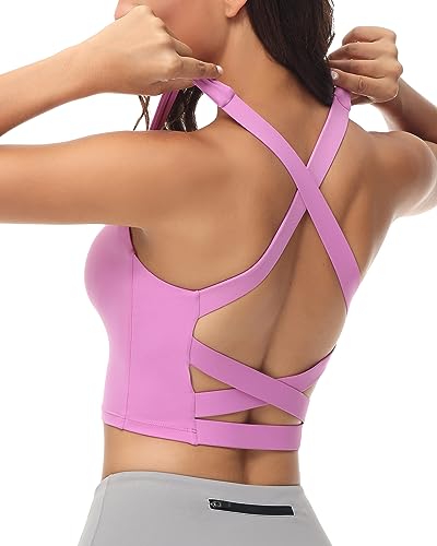 Image of romansong Strappy Yoga Sports Bras for Women Padded Criss-Cross Back Tank Tops