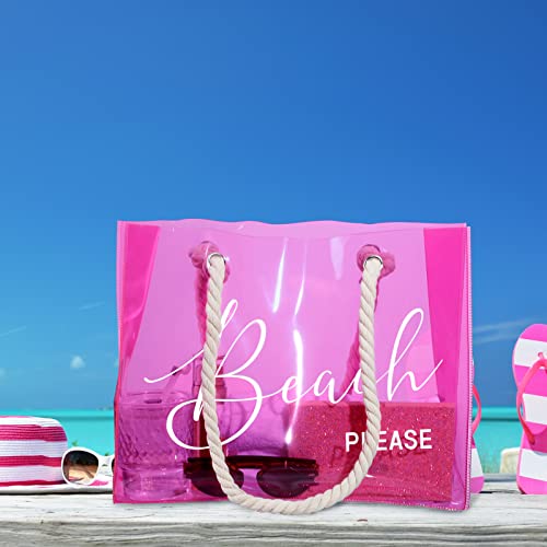 Image of Sweetude Clear Beach Tote Bag Transparent Plastic PVC Women's Large Tote Waterproof Stadium Bags for Girl Summer Pool Party(Pink)