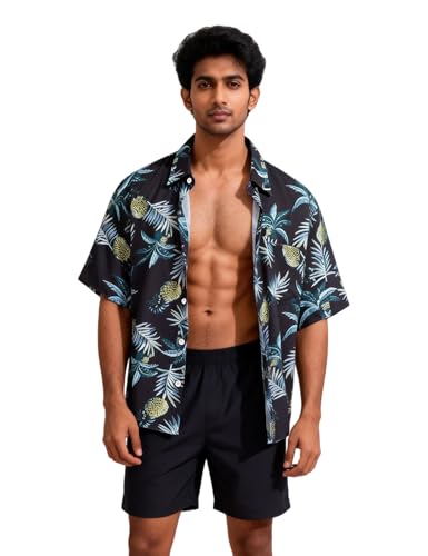 Image of Venzina Men's Floral Print Shirt - Stylish Summer Top for Lounge, Sleep & Beach Wear Lightweight Casual Shirt for Men Nightwear Pyjama Kurta