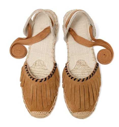 Image of Women's Espadrille FLat Sandals Closed Toe Ankle Wrap,Classic Lace Up Summer Dressy Flat Shoes
