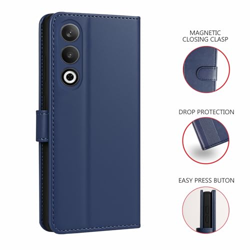 Image of AIBEX Shock Proof Flip Compatible for OnePlus Nord CE 4 5G Flip Cover Leather Finish | Inside TPU with Card Pockets | Wallet Stand | Complete Protection Flip Case- Blue