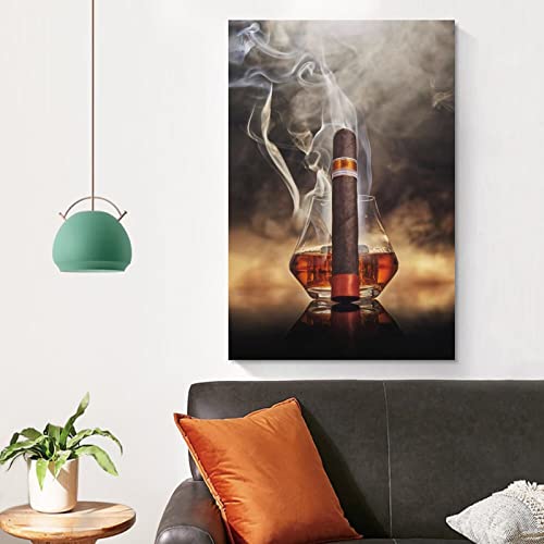 FNFDKDK Cigar Whiskey Canvas Poster Wall Art Still Life Kitchen Bar Wall Art Paintings Canvas Wall Decor Home Decor Living Room Decor Aesthetic 16x24inch(40x60cm) Unframe-Style - Image 4