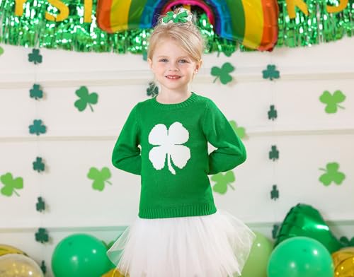 Image of Unisex Toddler St.Patrick's Day Clover Print Sweater Irish Shamrock Knitted Pullover Tops 12M-8Y