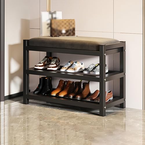 Banc porte-chaussures gain de place meuble de rangement en velours chic