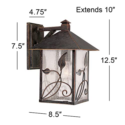 Franklin Iron Works French Garden Rustic Country Cottage Outdoor Wall Light Bronze Brown Hardwired 8 1/2" Wide Fixture Clear Seedy Glass Shade For Bedroom Bathroom Bedside Living Room Home Hallway #TOP3