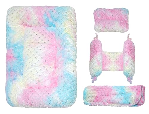 Image of Baby Mattress Set New Born Baby Sleeping Combo 4 Pcs Bedding Rainbow Eyes and Pink Colour (Multicolor)