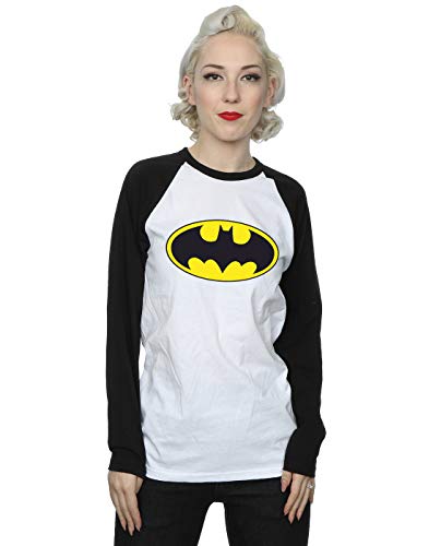 DC Comics Women's Batman Logo Long Sleeved Baseball Shirt Large White/Black