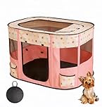 Floving Portable Doghouse Pet fence 70x55x45cm Foldable Pet playpen Rectangle Delivery Room Cat Nest Cat hut Puppy house Kennel Closed Pets Tent with carry bag (Pink)