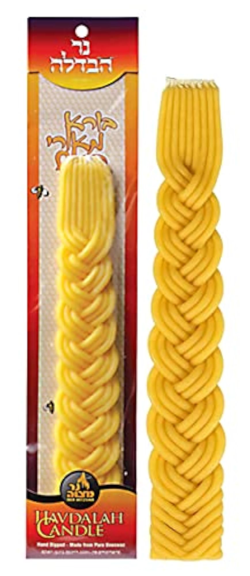 Rounded Braid Beeswax Havdalah Candle, Hand Dipped Judaica Gift