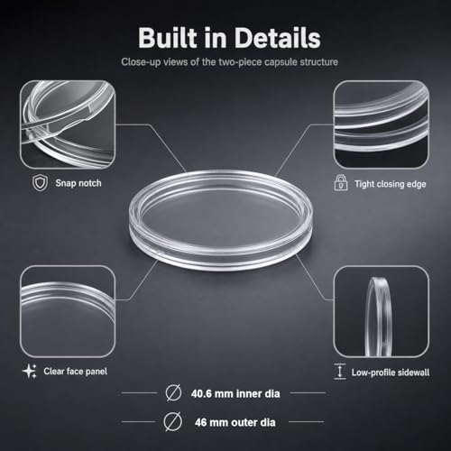 Porta monedas acrílico transparente de 40.6mm, pack 20 piezas miniatura 4