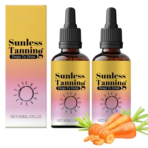 (2 Bottle) Sunless Tanning Drops to Drink, Oral Drinkable Sunless Tanning Drops for Natural Glow, Melanin Glow Dropss Tans Without Sun Safe & Long-Lasting Enhances Natural Tan, for All Types Skin