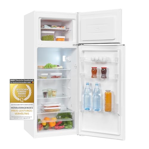 Exquisit Kühl-Gefrierkombination KGC270-45-040D weiss | 206 L Volumen | Kühl-Gefrier-Kombination Türanschlag wechselbar | Temperaturregelung | Kühlgefrierkombination freistehend