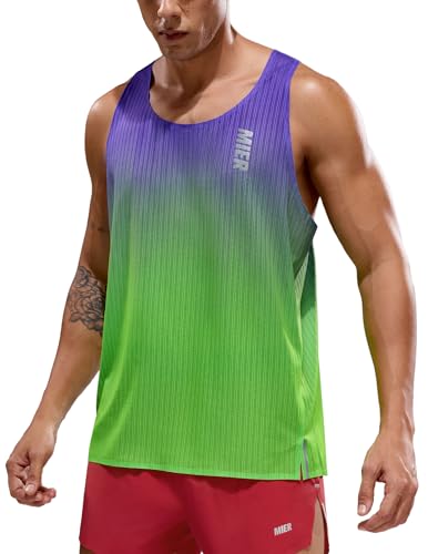 MIER Limitless - Running Tank Tops Mens Quick Dry Seamless Marathon Racing Singlets Ultra Lightweight Neon/Purple S