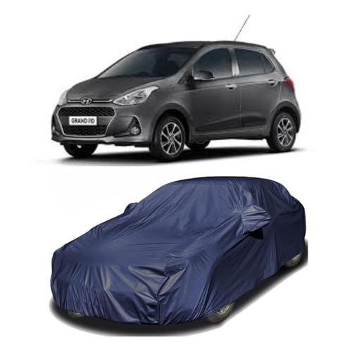 Image of Car Body Cover Compatible with Hyundai Grand i10 | Water, Dust & UV Protection | Mirror Pockets | Elastic Grip | Triple Stitch Grand i10 Car Cover (Blue)