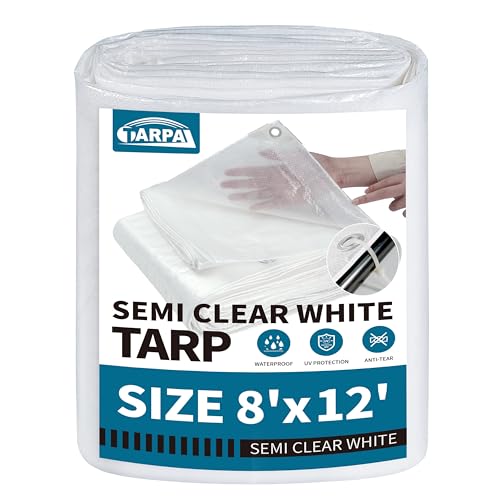 Image of TARPAL 8'x12' Semi Clear Tarp with Grommets Greenhouse Tarp Cover 7.5mil | With Zip Ties Clear Waterproof Poly Tarp Transparent Plastic Tarps Greenhouse for Outdoors,Chicken Coops,Garden,Farm